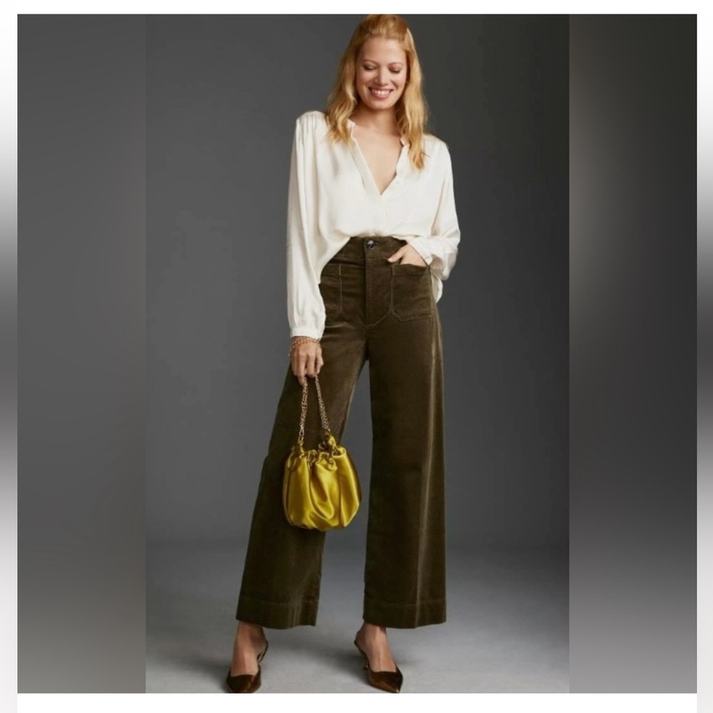 Anthropologie Green The Colette Wide-Leg Pants